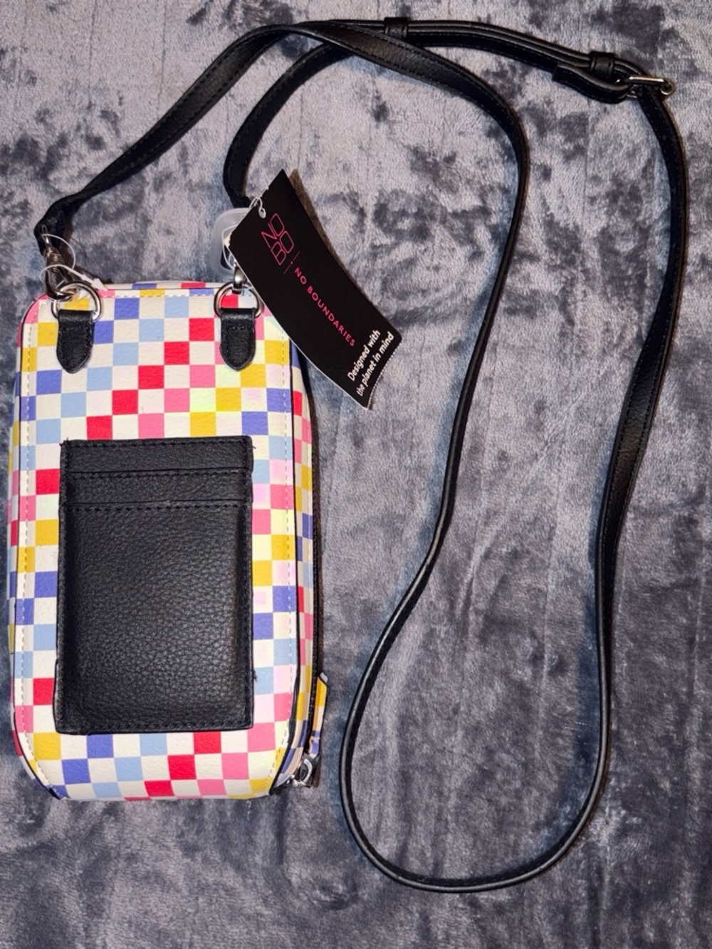 No Boundaries Multicolor Checker Crossbody with Black Card Slot